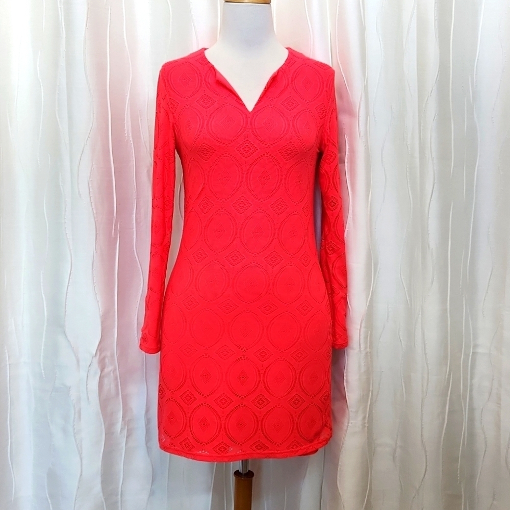 Coolibar Crochet UPF Long Sleeve Tunic Swim Cover Dress